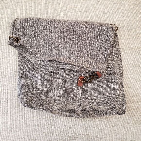 NEW! Vintage Addiction Fold-Over Jute Crossbody Bag - Grey - Picture 7 of 13